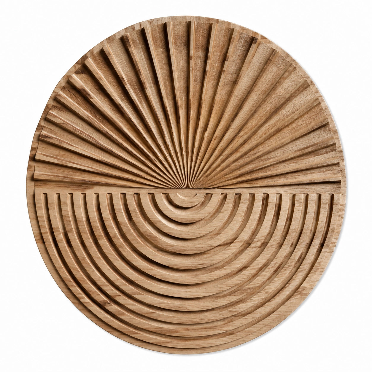 Decoración de pared circular 60 cm de madera natural tallada para interior estilo geométrico