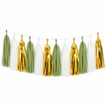 Guirnalda de borlas 300 cm de papel verde blanco dorado para decoración de fiestas