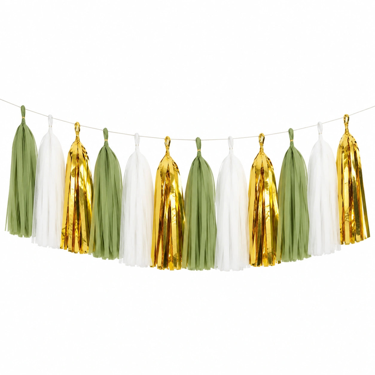 Guirnalda de borlas 300 cm de papel verde blanco dorado para decoración de fiestas