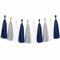 Guirnalda de borlas 300 cm de papel azul marino gris blanco para decoración de fiesta
