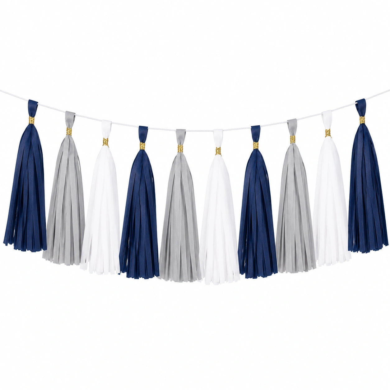 Guirnalda de borlas 300 cm de papel azul marino gris blanco para decoración de fiesta