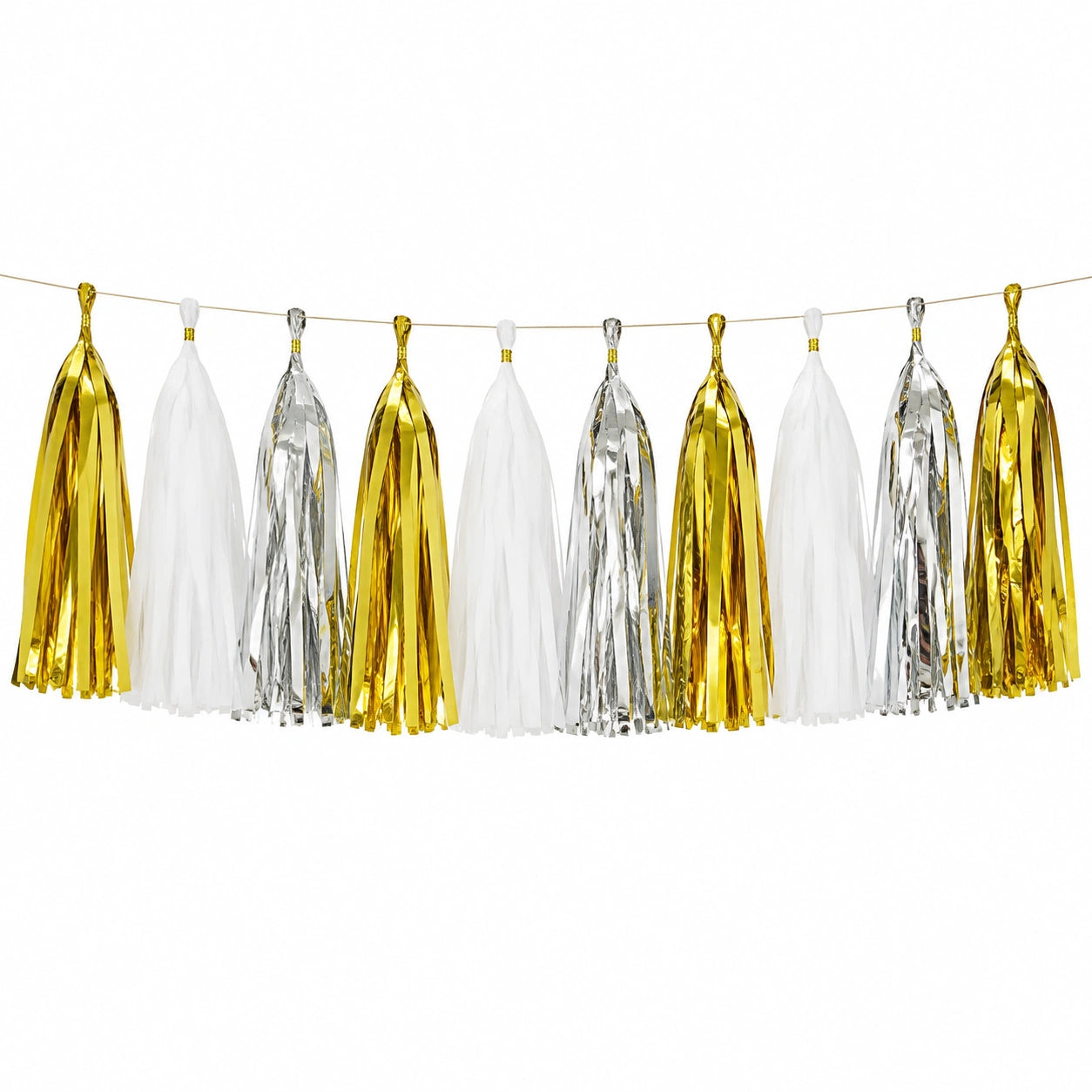 Guirnalda de borlas 250 cm de papel blanco dorado plateado para decoración de fiestas
