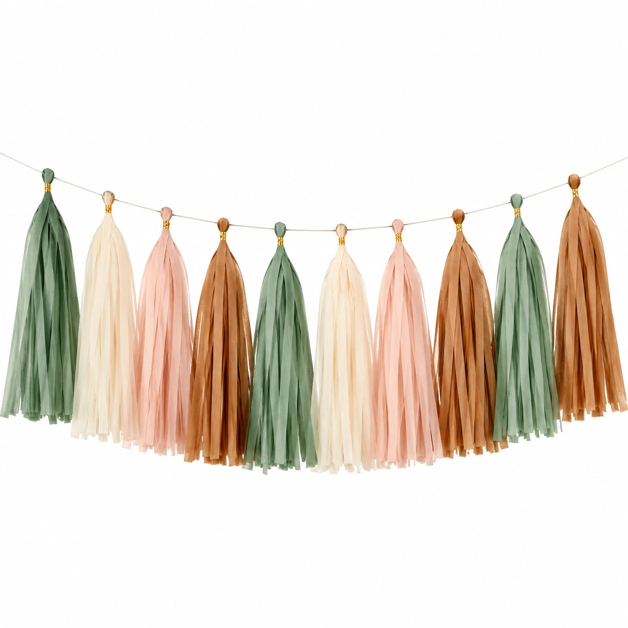 Guirnalda decorativa de borlas de papel 150 cm verde rosa crema marrón estilo bohemio