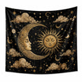 Tapiz decorativo 150 x 150 cm de poliéster negro y dorado con sol y luna estilo celestial