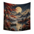 Tapiz de pared 150 x 150 cm de poliéster azul marino y rojo con paisaje nocturno decorativo