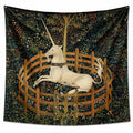 Tapiz de pared 150 x 130 cm de poliéster negro con unicornio y flores estilo medieval