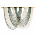 Tapiz de pared 120 x 100 cm de cordón textil verde y beige con barra de madera estilo bohemio
