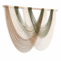 Tapiz de pared 100 x 100 cm de cuerda de algodón beige y verde con varilla de madera estilo bohemio