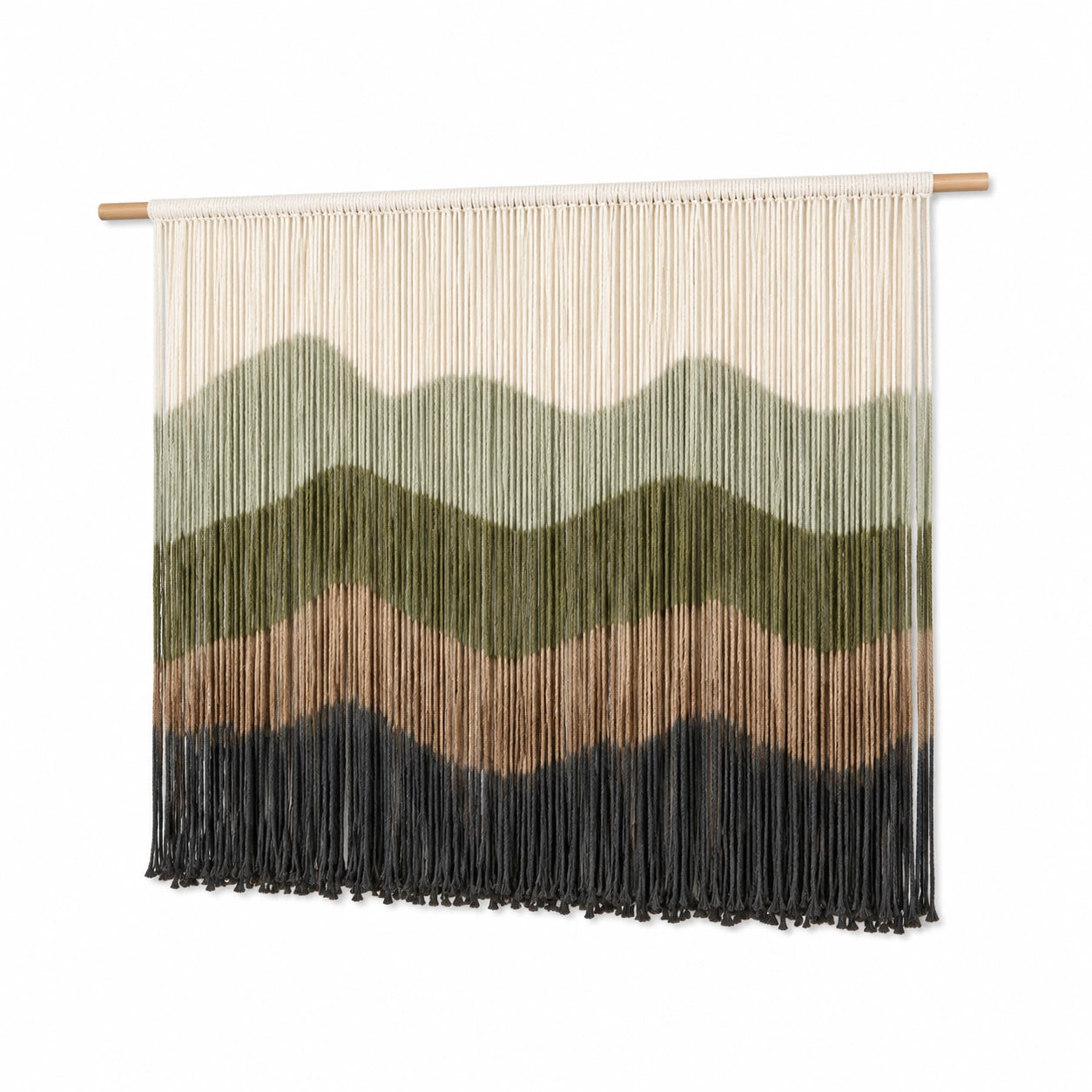 Tapiz de pared 100 x 100 cm de algodón beige verde y negro con flecos estilo bohemio