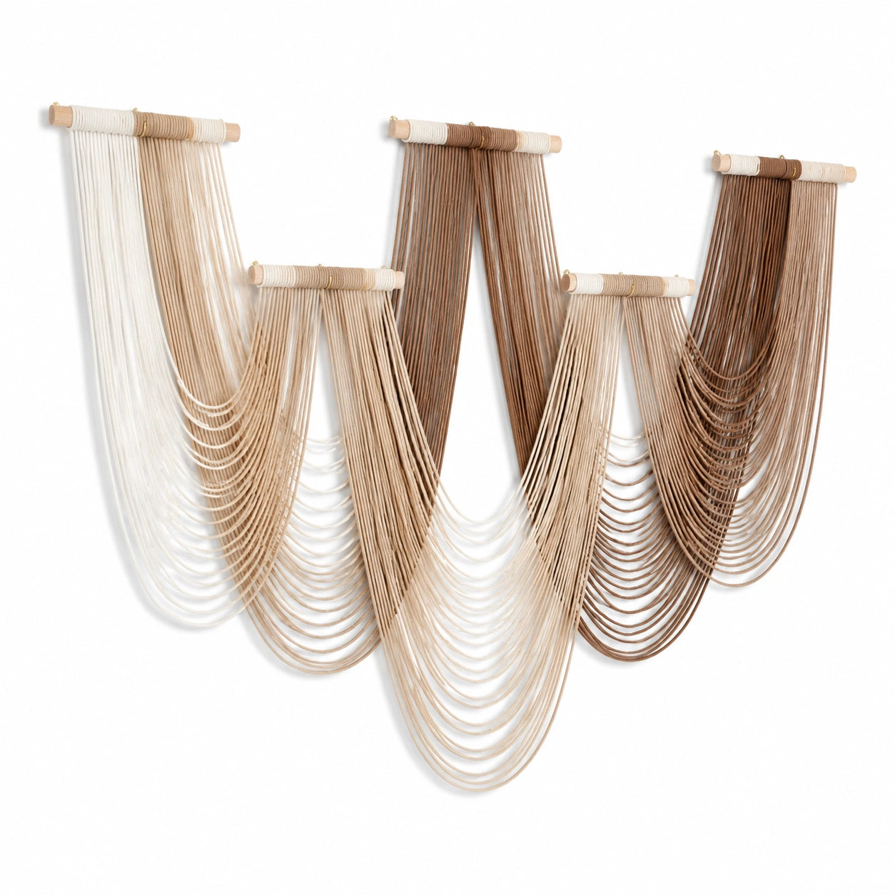 Tapiz de pared 90 x 100 cm de algodón beige marrón con barras de madera estilo bohemio