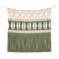 Tapiz de pared 50 x 75 cm de cuerda textil verde y beige estilo bohemio con flecos