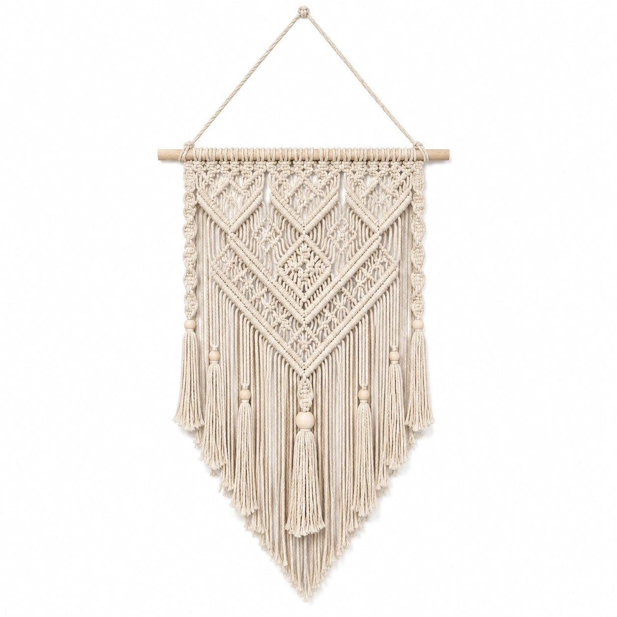 Tapiz de pared 50 cm x 90 cm de algodón beige con flecos estilo bohemio