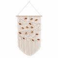 Tapiz de pared 50 x 90 cm de fibra textil beige y marrón con flecos estilo bohemio