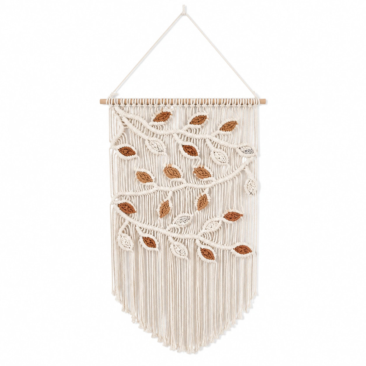 Tapiz de pared 50 x 90 cm de fibra textil beige y marrón con flecos estilo bohemio