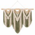 Tapiz de pared de macramé 120 x 100 cm de algodón verde y beige estilo bohemio