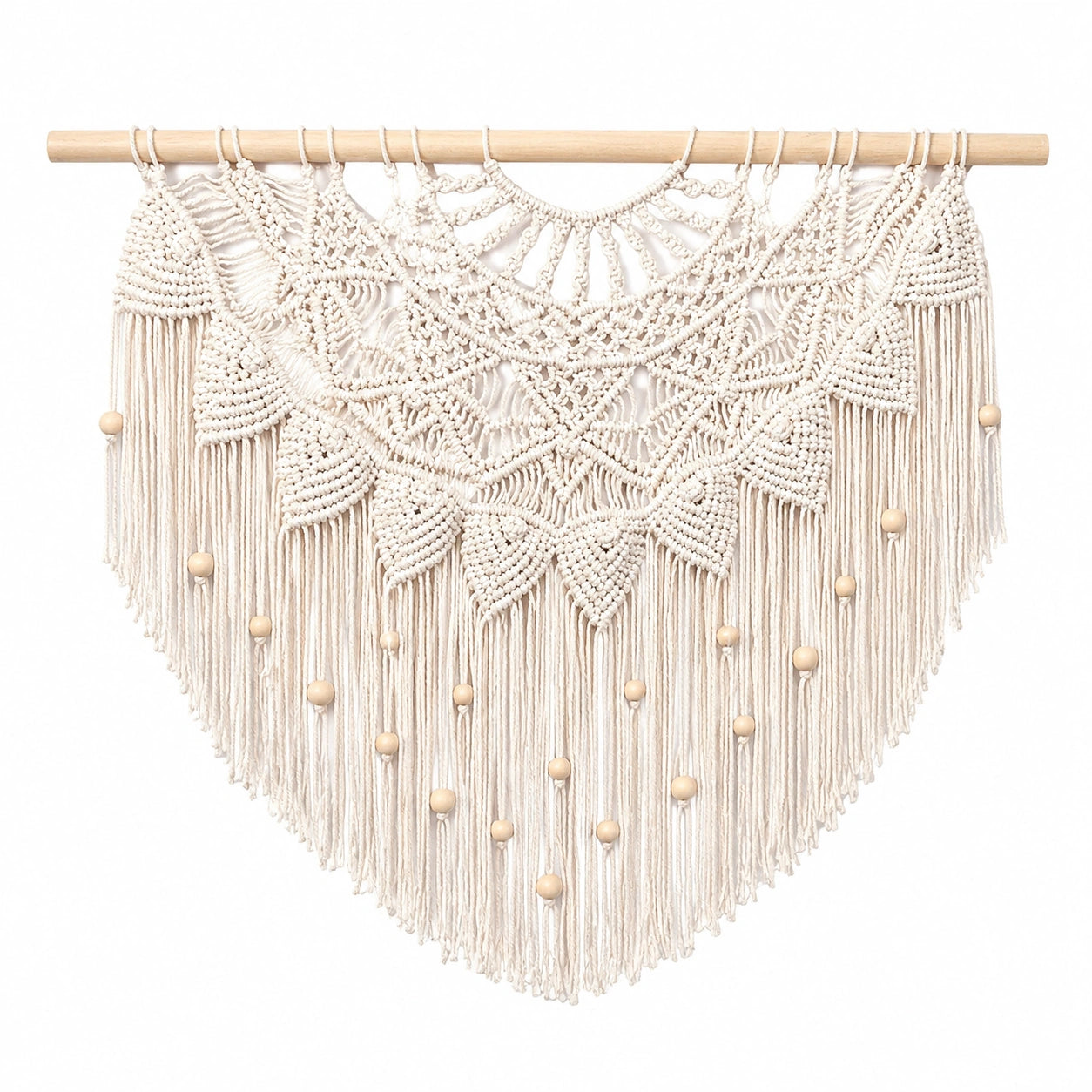 Tapiz de pared de macramé 80 x 90 cm de algodón beige con flecos estilo bohemio