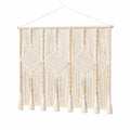 Tapiz de pared de macramé 100 x 100 cm de algodón beige con flecos estilo bohemio